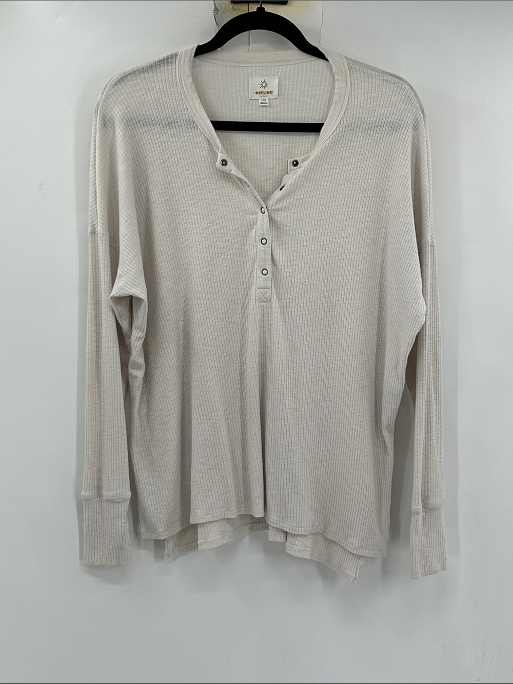 Offline by Aerie Waffle Snap-Front Henley Ribbed Beige Size Small
